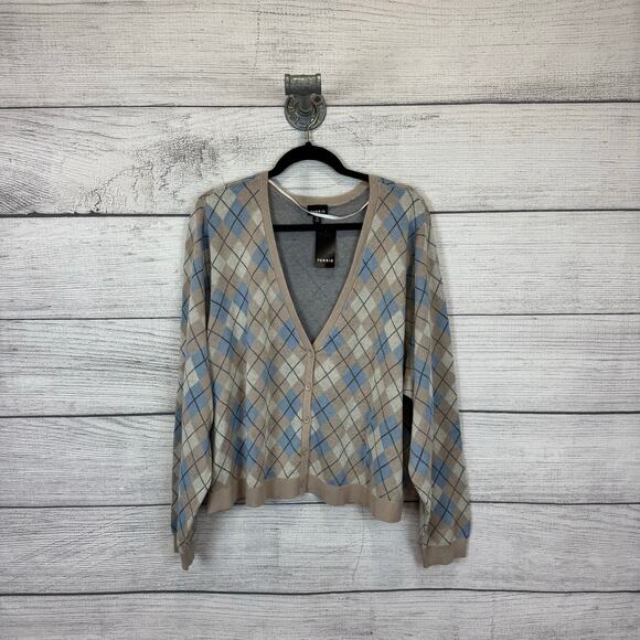 Torrid Plus Size Plaid Jacquard Tan Blue Long Sleeve Shrug Cardigan Size 4X
